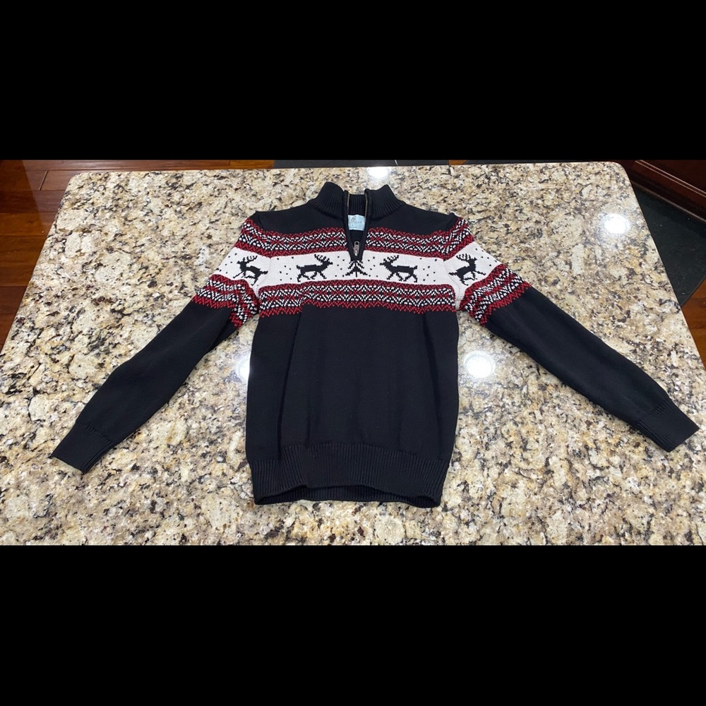 Class Club Black Red White Reindeer Quarter-Zip Sweater